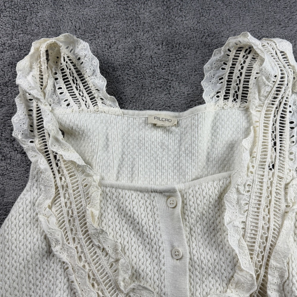 Pilcro Anthropologie Boho Button Up Shirt Womens Medium White Ivory Lace - Picture 3 of 12